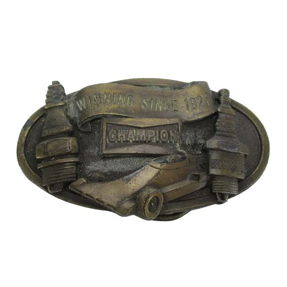 Champion Spark Plug Belt Buckle Winning Since 1921 Auto Racing 1978 Vintage - Picture 1 of 4